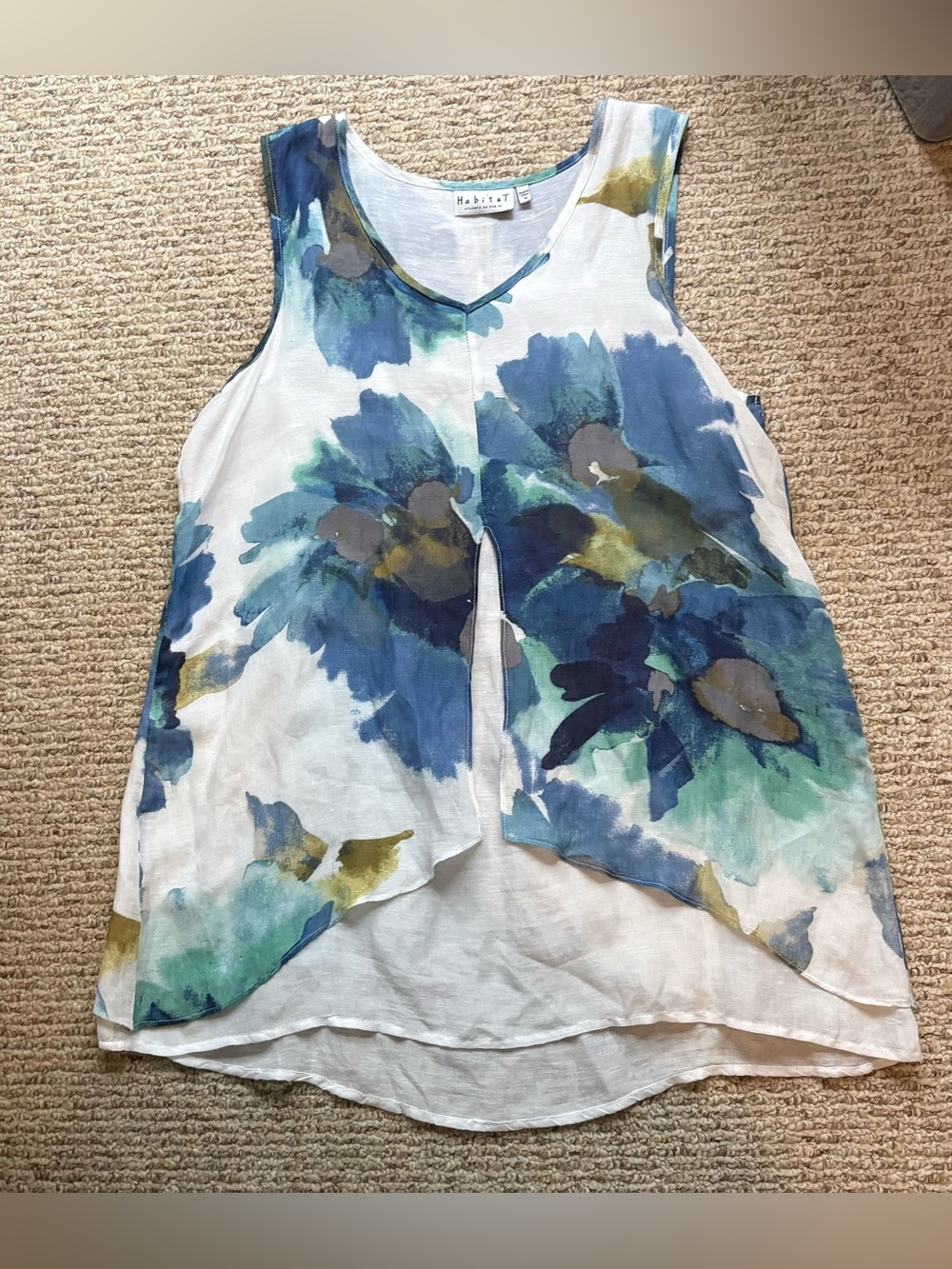 Boho Chic Lagenlook Abstract Habitat Floral Watercolor Sleeveless Tunic - Picture 4 of 5